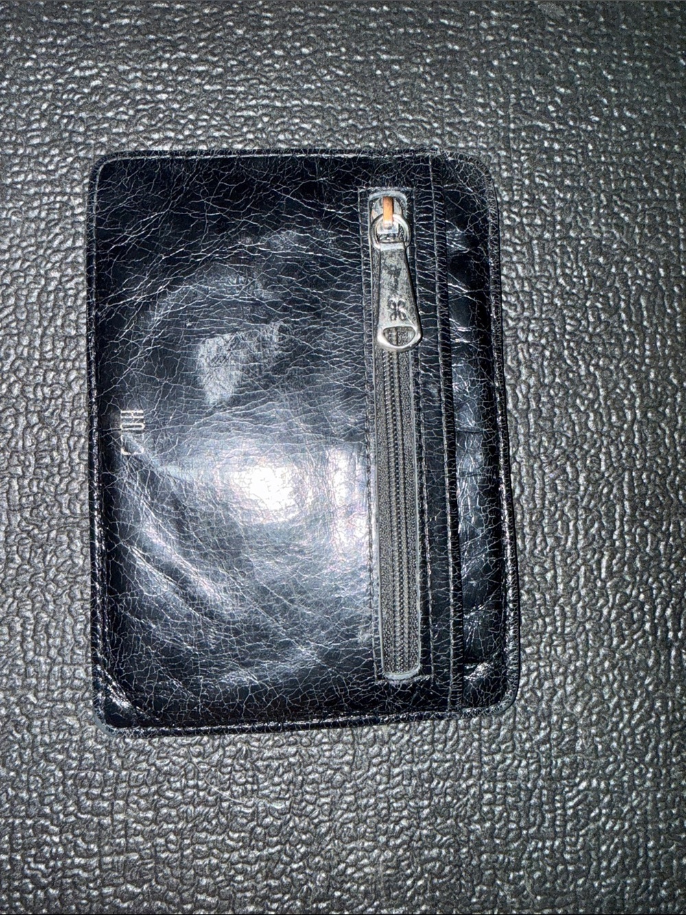 HOBO Black Leather Slim Card Holder ID Wallet Zip Pocket